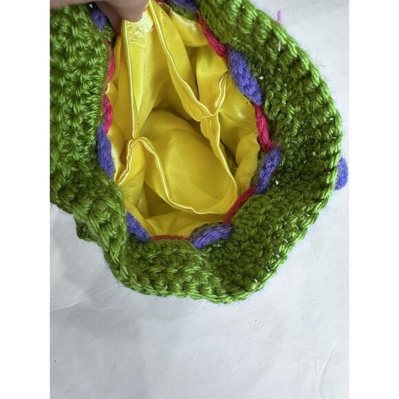 Vintage Handmade Crochet Purse Drawstring With Lining Round Pouch Flower Design - Picture 13 of 16